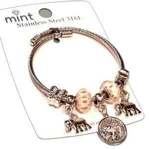 Elegant Stainless Steel Bracelet with Colorful Beads and Elephant Charms